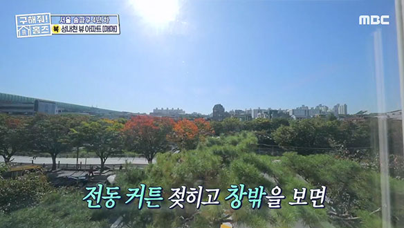 <송파로 온 2유!> 반자동 커튼을 열면 펼쳐지는 성내천 뷰! 사계절을 직관하는 거실